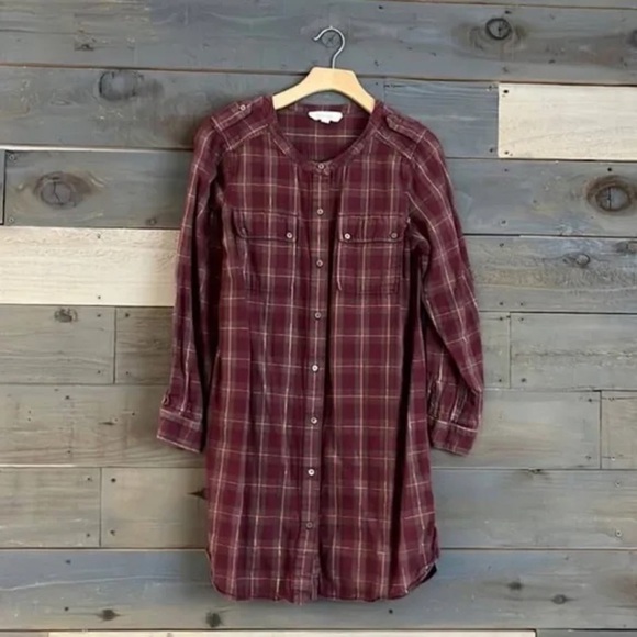 NWT- Two by Vince Camuto Plaid Long Sleeve Button-Up Shirt Dress - Picture 2 of 10